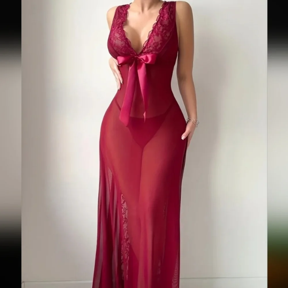 Elegant Burgundy Lace Nightgown